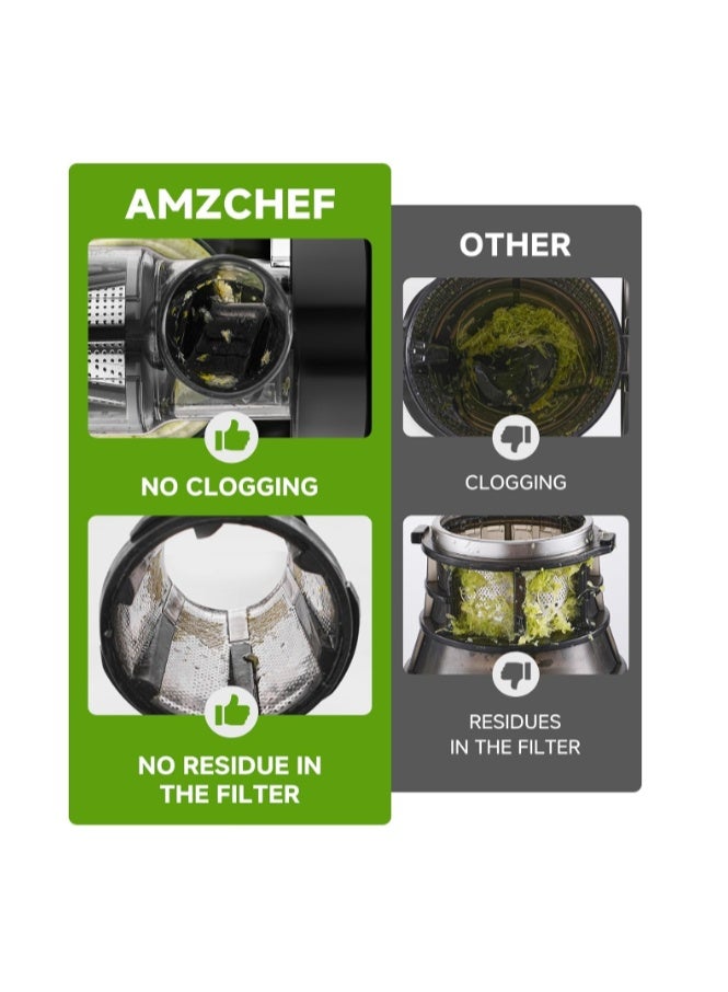 amzchef Cold Press Slow Juicer, Electric Masticating Machine for Fruits and Vegetables, with 2 Cups and Brush - Image 5