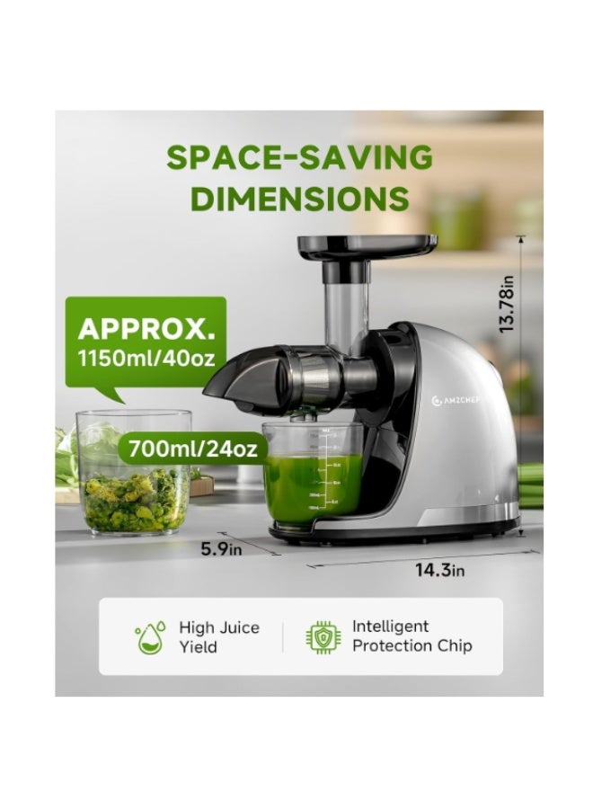 amzchef Cold Press Slow Juicer, Electric Masticating Machine for Fruits and Vegetables, with 2 Cups and Brush - Image 2