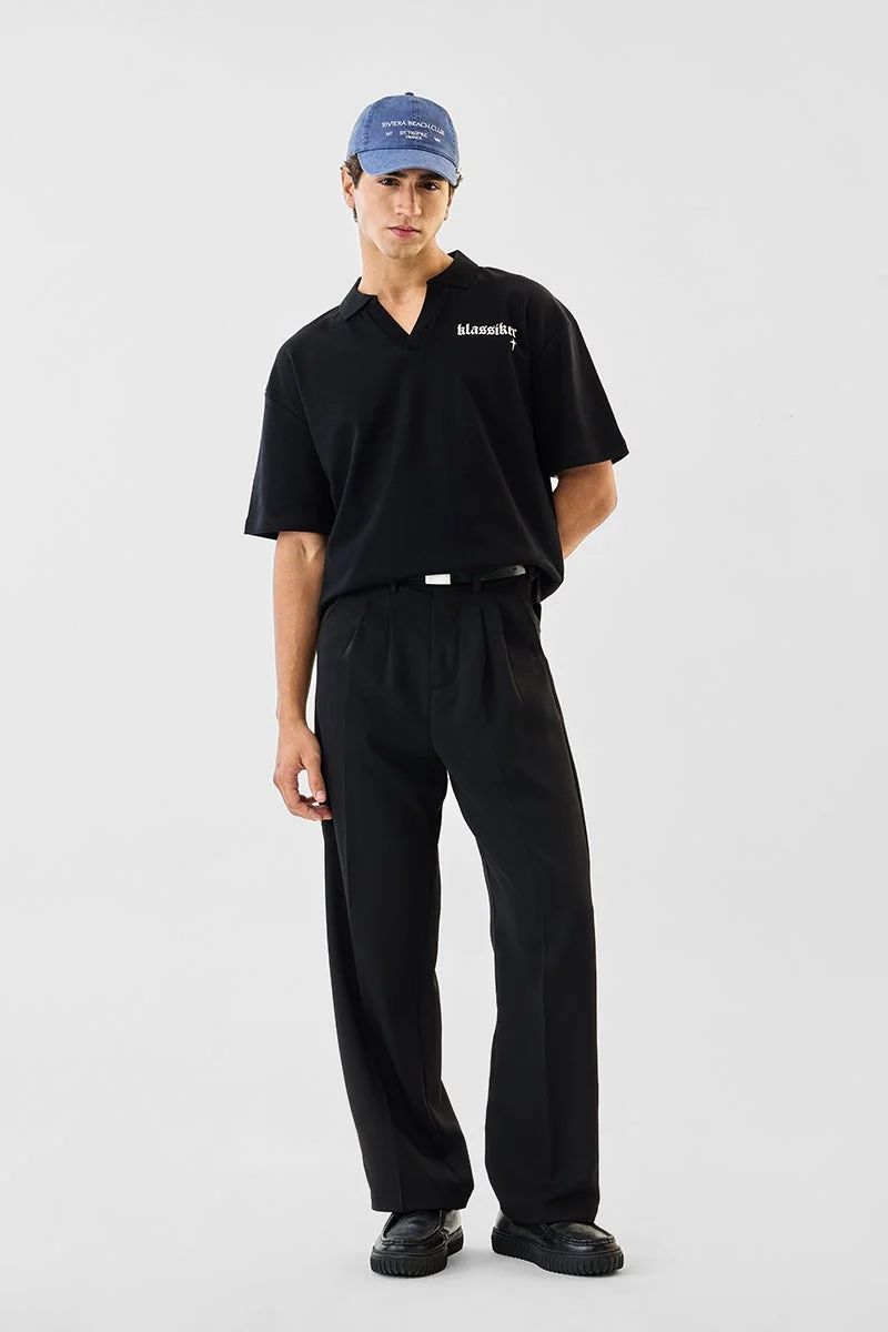 SNITCH Black Graphic Half Sleeve Oversized Streetwear T-Shirt