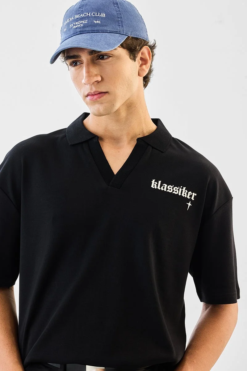SNITCH Black Graphic Half Sleeve Oversized Streetwear T-Shirt