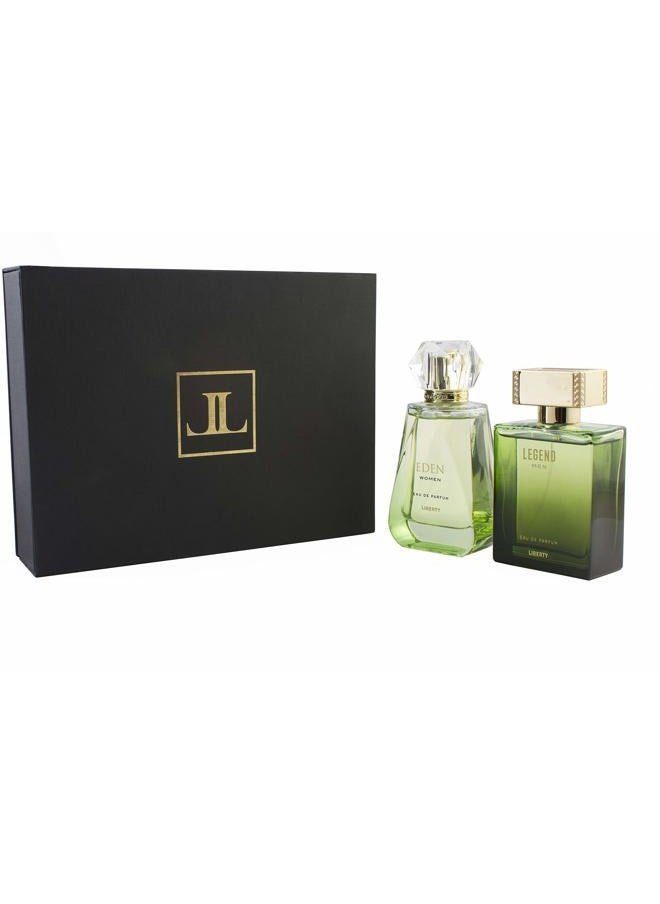Liberty - Luxury Perfume Gift Set - Legend for Men, Eden for Women (100ml/3.4Oz each), Eau De Parfum (EDP) Spray for Thanksgiving, Designed in France, Long Lasting Smell - Image 1