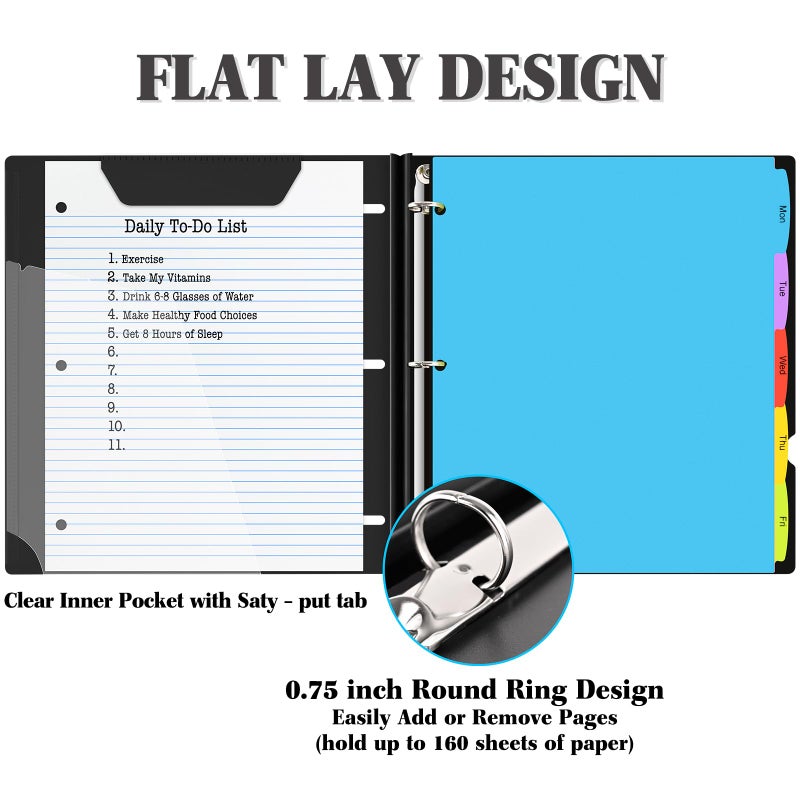 INFUN Telescoping 3 Ring Binder -4PCS-Black, Flexible Round Binder with Customizable Front Cover and Clear Catalog Pocket, 0.75 Inch Rings, Holds 160 Sheets 8.5x11 inch Paper - Image 4