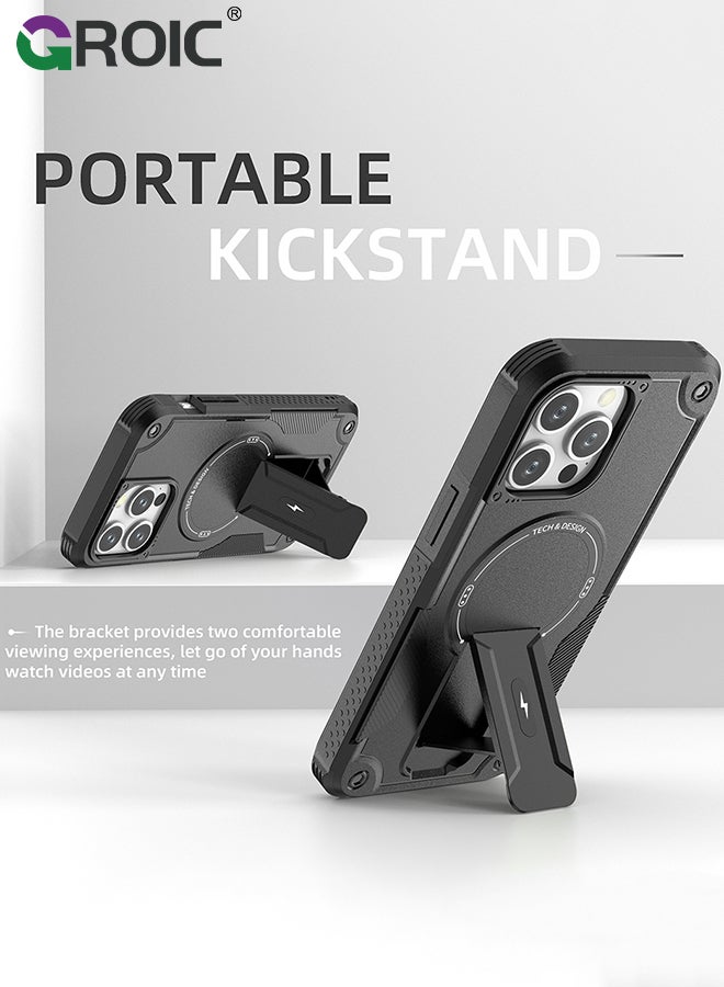 GROIC Case for iPhone 15 Pro Max 6.7 Inch Case with 1 Pack Camera Lens Protector, Built-in Stand [Compatible with MagSafe] Shockproof Vertical and Horizontal Kickstand Phone Case for iPhone 15 Pro Max - Image 2