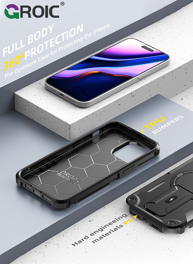 GROIC Case for iPhone 15 Pro Max 6.7 Inch Case with 1 Pack Camera Lens Protector, Built-in Stand [Compatible with MagSafe] Shockproof Vertical and Horizontal Kickstand Phone Case for iPhone 15 Pro Max - Image 5