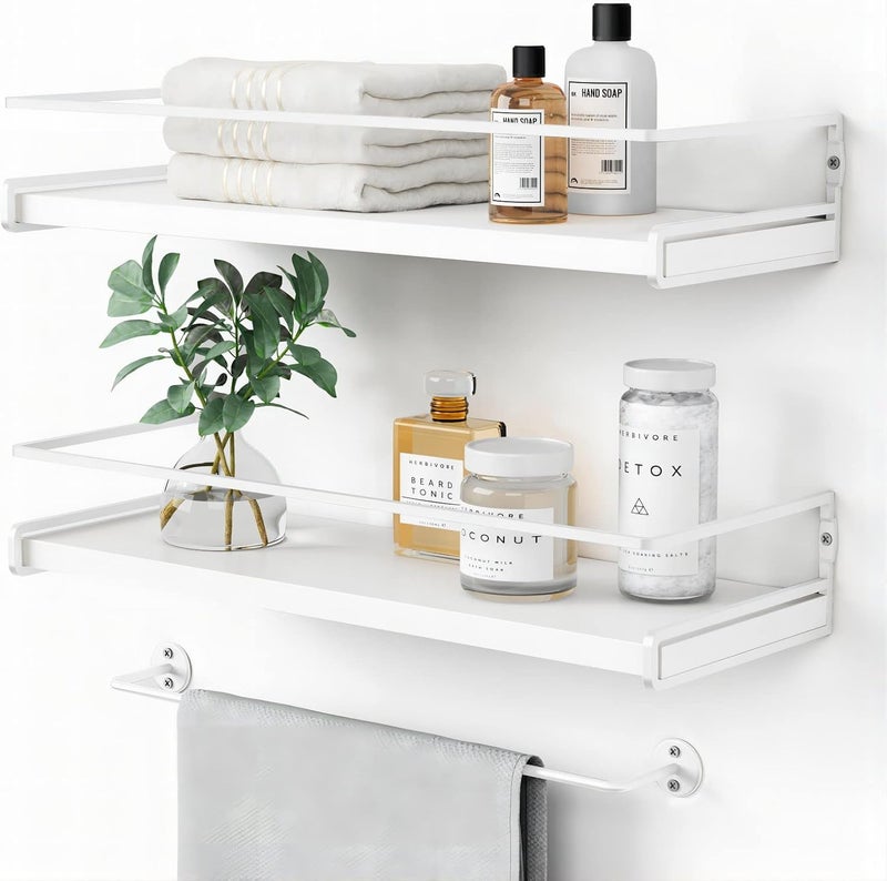 Forbena Bathroom Shelves for Wall Set of 2, White Nursery Floating Book Shelves for Kids Room, Small Wall Mount Bookshelf and Toy Storage Organizer for Baby Toddlers Teens Boys Girls Bedroom - Image 1