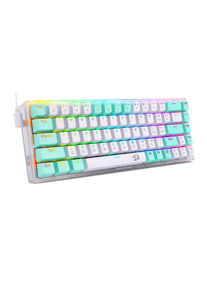 ريدراجون لوحة مفاتيح الألعاب الميكانيكية السلكية K631 CASTOR، 68 مفتاحًا، تصميم صغير بنسبة 65% مع إضاءة خلفية RGB، كابل USB-C قابل للفصل، متوافق مع أنواع مفاتيح متعددة، دعم برمجي لنظام Windows، قابلة للتبديل السريع، مفاتيح زرقاء - Image 1