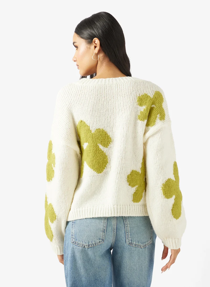 ONLY Onlbootle Life Flower Print Long Sleeve Crew Neck Pullover Sweater