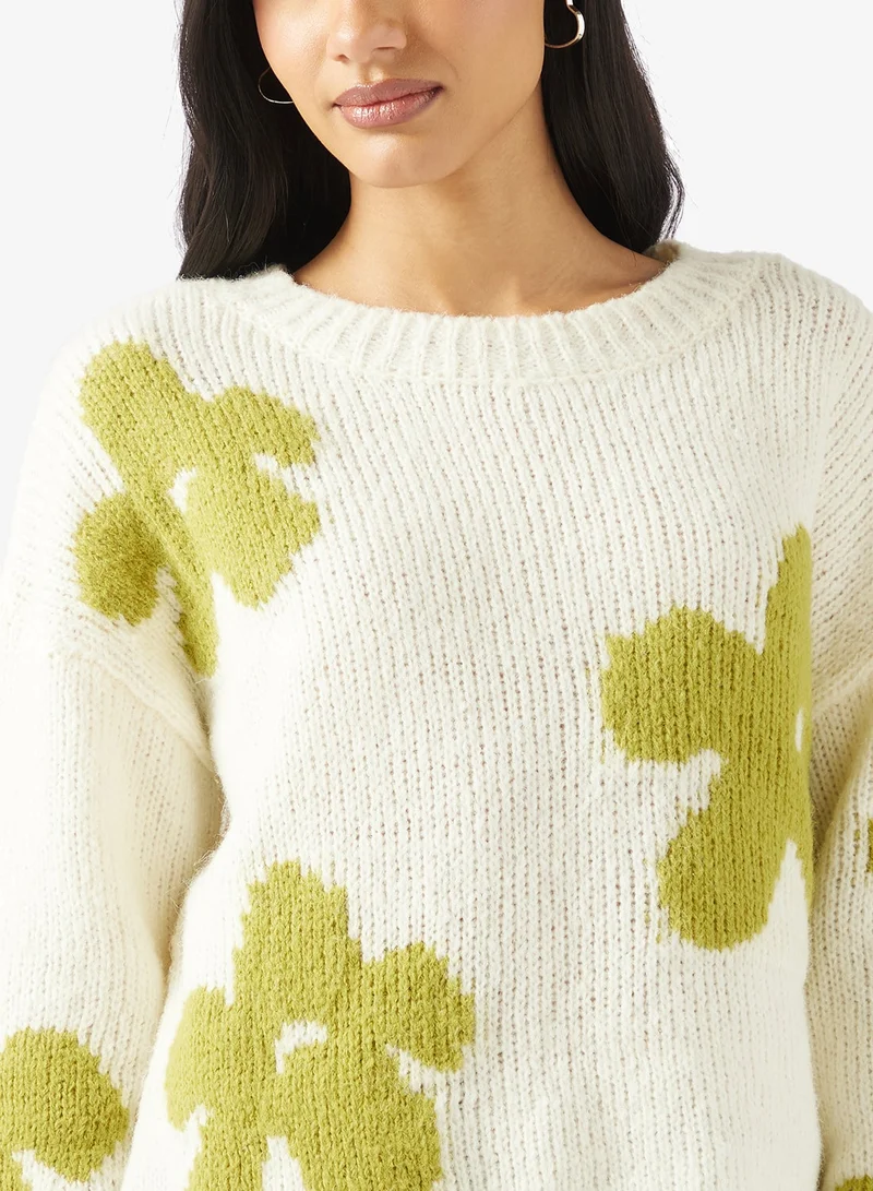 ONLY  Onlbootle Life Flower Print Long Sleeve Crew Neck Pullover Sweater for Women | Best Price UAE