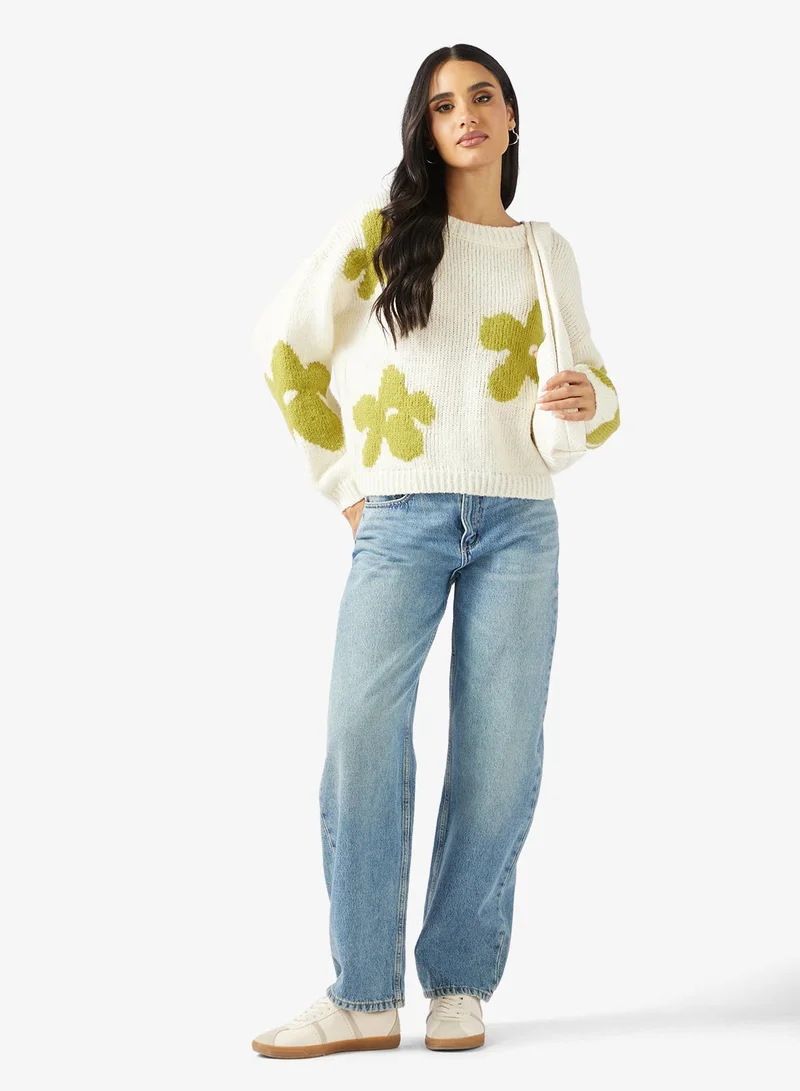 ONLY  Onlbootle Life Flower Print Long Sleeve Crew Neck Pullover Sweater for Women | Best Price UAE