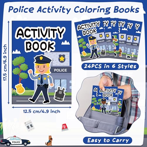 JAPBOR Police Activity Coloring Books 24PCS Mini Policemen Activities Color Book Bulk for Kids Party Favors Police Themed Small Colouring Pages for Birthday Gifts Classroom Drawing Painting Games - Image 5