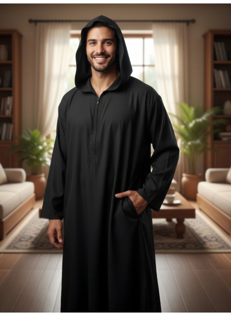 Men's shirt, nightgown, Moroccan robe, comfortable fit, luxury men's gifts, men's comfortable house robe, long-sleeved Moroccan shirt, men's summer long-sleeved shirt, long-sleeved shirt, men's seven-sleeved robe with comfortable hood, gifts for men - Image 1