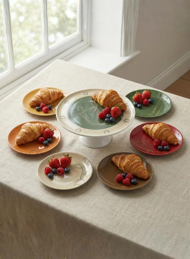 صلصال Fares Cake Stand & 6 Dessert Plates - Gift Box