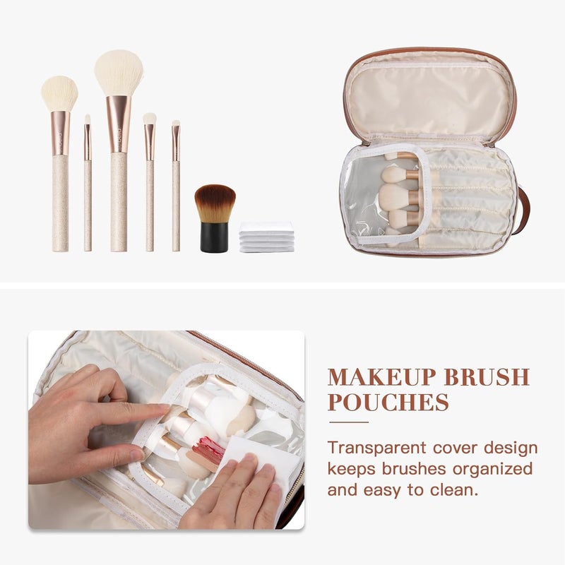 Telena Travel Cosmetic Toiletry Makeup Bag - Multifunctional Essentials Organizador,Water Resistant Accessories for Women & Girls,Portable Toiletries kits,Beige Withe - Image 4