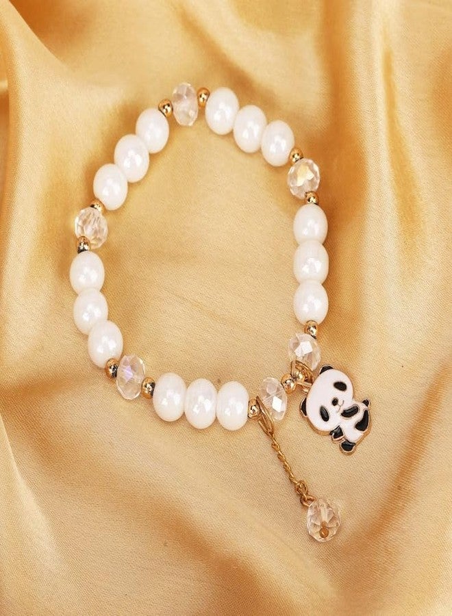 SUKHAD Cute Panda Charm Bracelet for Girls & Women | White Beaded Stretch Bracelet with Panda Pendant | Kawaii Aesthetic Bracelet | Gift for Girls, Teens, Birthday & Friendship Jewelry - Image 4