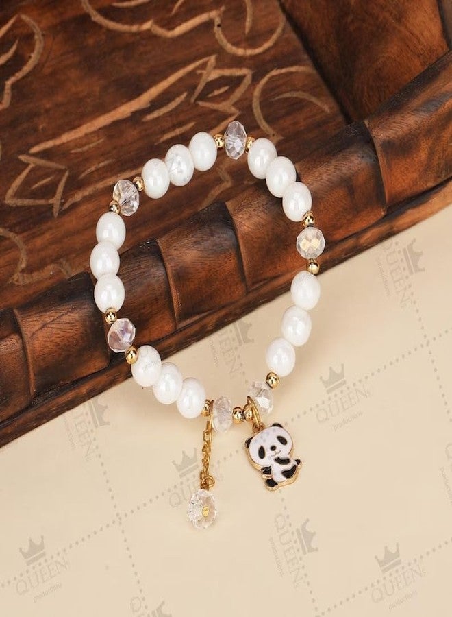 SUKHAD Cute Panda Charm Bracelet for Girls & Women | White Beaded Stretch Bracelet with Panda Pendant | Kawaii Aesthetic Bracelet | Gift for Girls, Teens, Birthday & Friendship Jewelry - Image 3