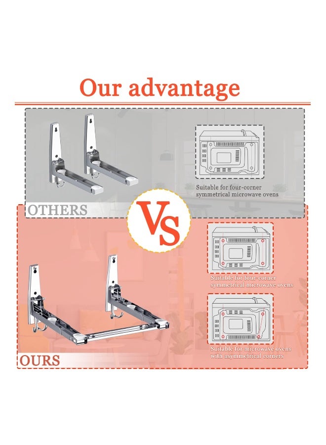 Universal Stainless Steel Microwave Oven Wall Mount Bracket with Removable Hooks Arm Adjustable Foldable Kitchen Stretch Stand Shelf Rack Load 100LB  - Image 5