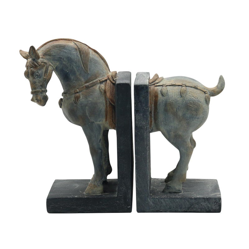 Lukitas Tang Horse Decorative Bookends, Heavy Duty Non-Slip Book Holders, Vintage Artistic Ornaments for Office Home Bookshelf Decor, Resin - Image 1