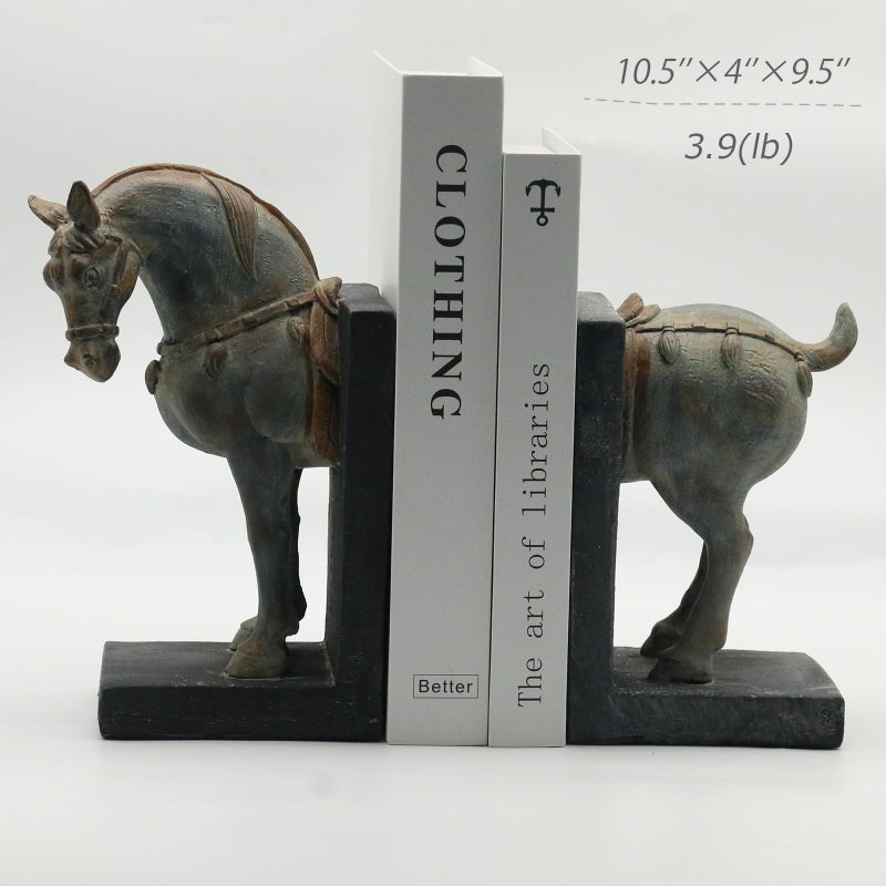 Lukitas Tang Horse Decorative Bookends, Heavy Duty Non-Slip Book Holders, Vintage Artistic Ornaments for Office Home Bookshelf Decor, Resin - Image 2