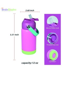 BrainGiggles Kids Insulated 350ml Water Bottle with Straw & Handle - 12oz BPA FREE Stainless Steel Travel Tumbler Double Wall Vacuum Leak Proof Cup Metal Thermos Flask for School Boys Girls - Pink - pzsku/ZEAA2239571F0362B33FEZ/45/_/1738215373/37b99a66-cf5d-411b-bc0c-5eebe659503f