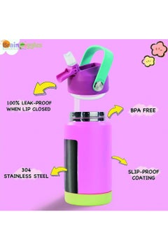 BrainGiggles Kids Insulated 350ml Water Bottle with Straw & Handle - 12oz BPA FREE Stainless Steel Travel Tumbler Double Wall Vacuum Leak Proof Cup Metal Thermos Flask for School Boys Girls - Pink - pzsku/ZEAA2239571F0362B33FEZ/45/_/1738215382/ef946716-3ccb-47ab-a1ed-bdff42453ad6