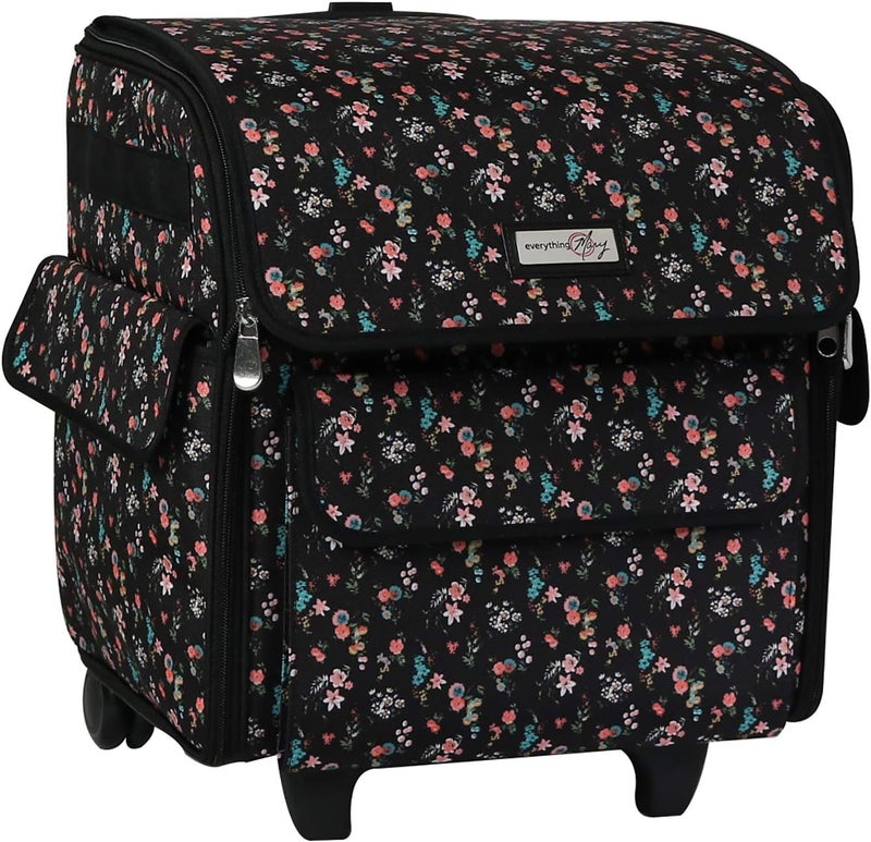 everything Mary Rolling Serger Machine Tote – Black Floral Carrying Case for Overlock Machines – Compatible with Brother, Singer & Juki – Sewing Thread & Supplies Organizer - Image 1