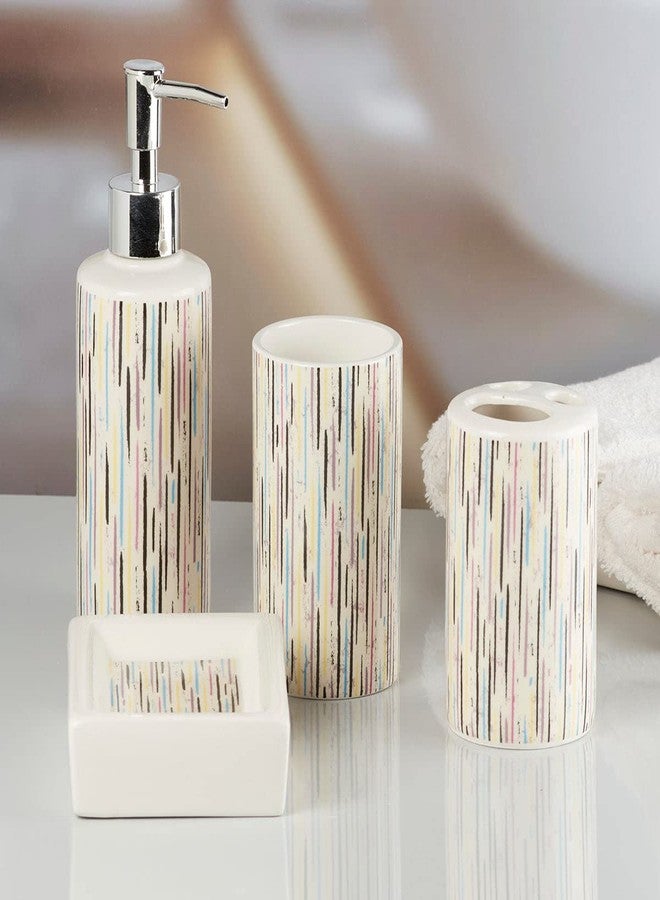 Kookee Ceramic Bathroom Set – Stylish 4 Piece Bath Accessories Kit with Soap Dispenser, Toothbrush Holder, Tumbler & Soap Dish – Modern & Designer Decor for Home & Guest Bathrooms, Multicolor (9760) - Image 1