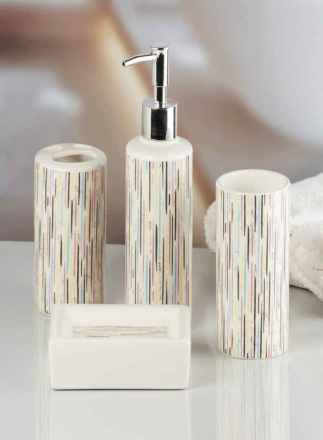 Kookee Ceramic Bathroom Set – Stylish 4 Piece Bath Accessories Kit with Soap Dispenser, Toothbrush Holder, Tumbler & Soap Dish – Modern & Designer Decor for Home & Guest Bathrooms, Multicolor (9760) - Image 2