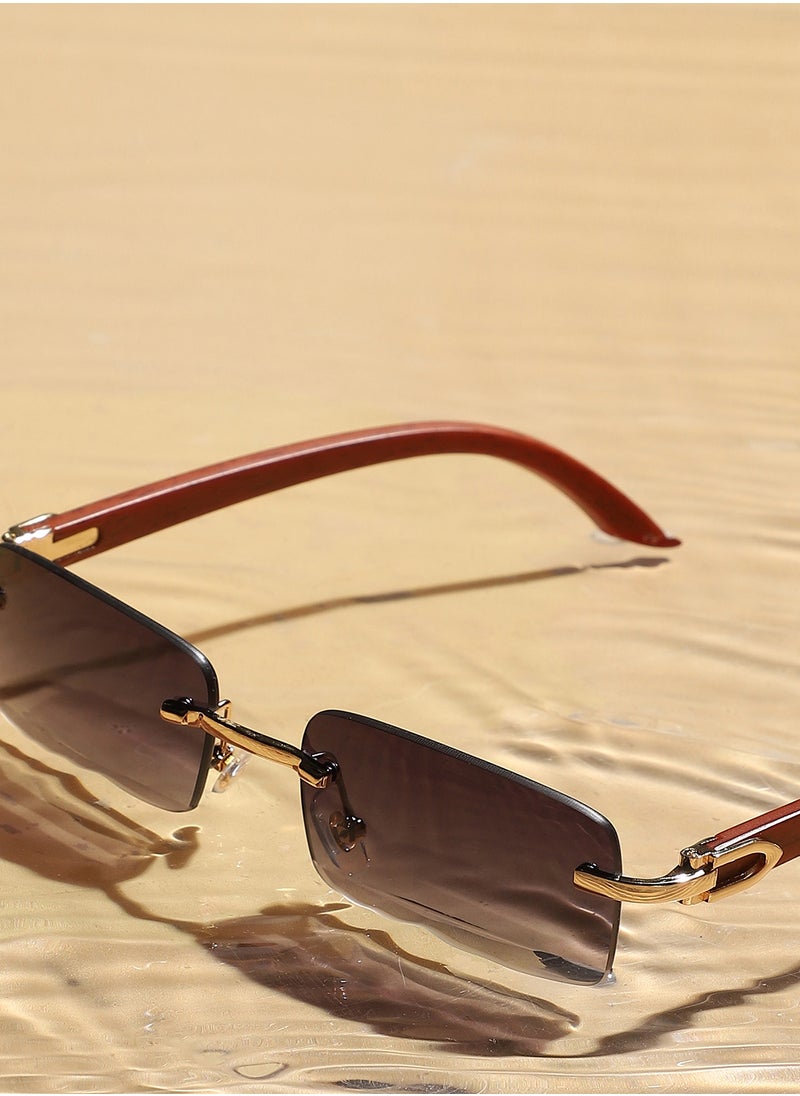 Haute Sauce Haute Sauce Women's Gradient Rectangular Sunglasses - Brown Frame | Grey Polycarbonate Lens For Casual Wear | One-Size | Rimless Polarized Lens | Alloy Sunglass For Everyday Wear  - Image 1