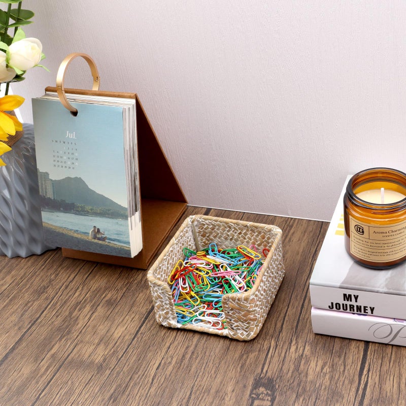 Shonmogar Sticky Note Holder Seagrass Post It Note Dispenser, 3 x 3 Inch Woven Sticky Note Dispenser, Farmhouse Post It Holder for Desk Home Office Decor, Whitewash - Image 5