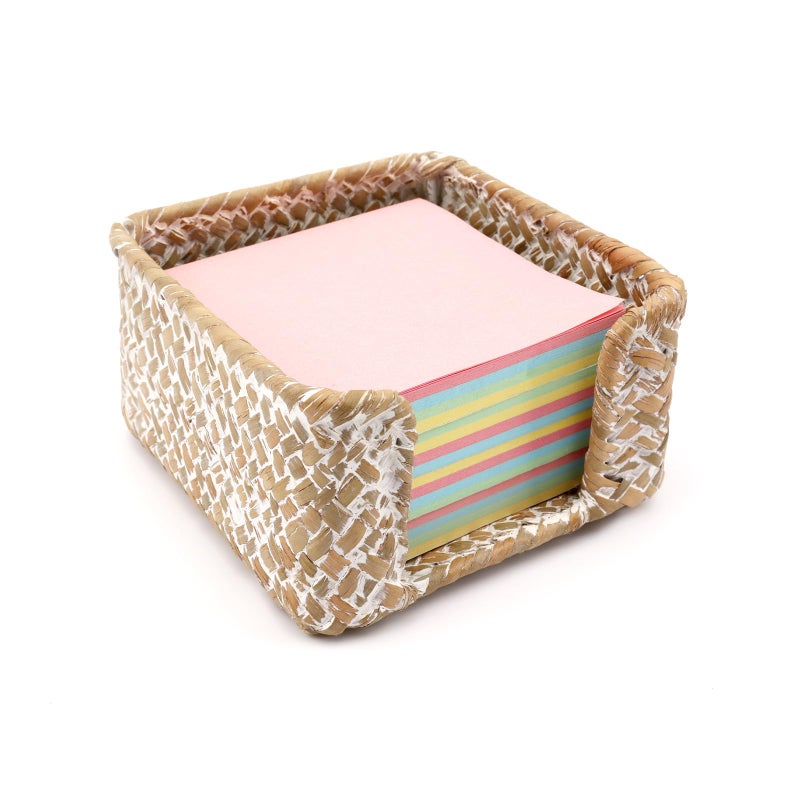 Shonmogar Sticky Note Holder Seagrass Post It Note Dispenser, 3 x 3 Inch Woven Sticky Note Dispenser, Farmhouse Post It Holder for Desk Home Office Decor, Whitewash - Image 1