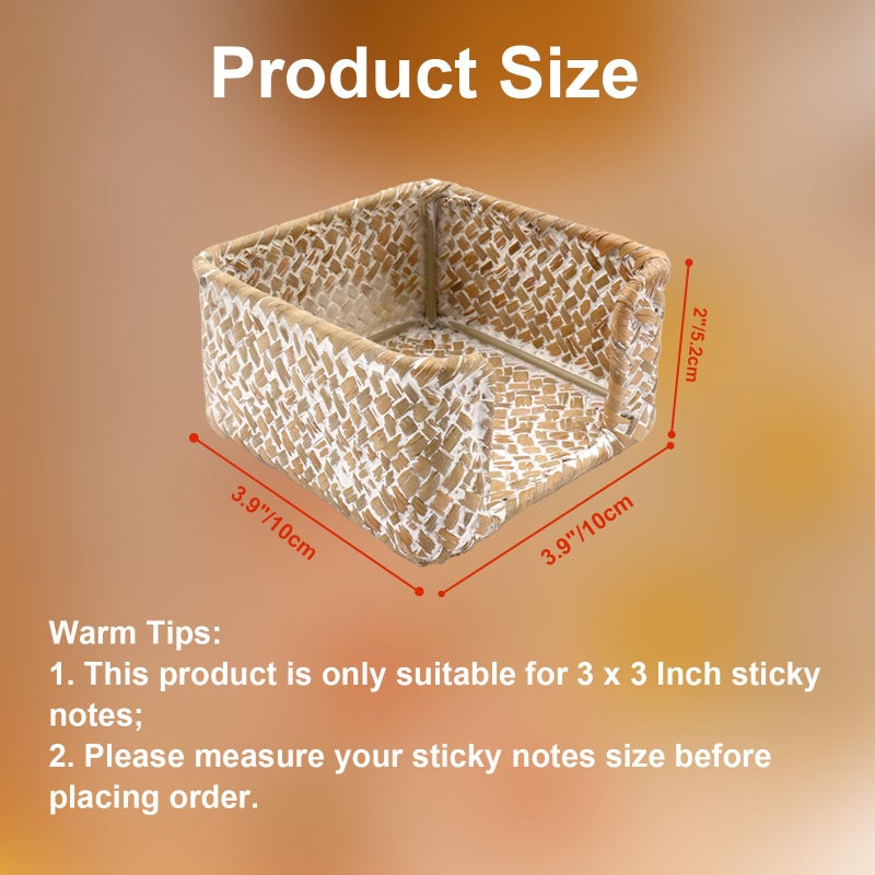Shonmogar Sticky Note Holder Seagrass Post It Note Dispenser, 3 x 3 Inch Woven Sticky Note Dispenser, Farmhouse Post It Holder for Desk Home Office Decor, Whitewash - Image 3