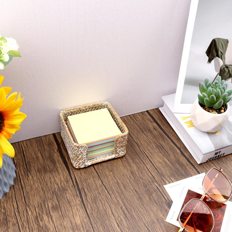 Shonmogar Sticky Note Holder Seagrass Post It Note Dispenser, 3 x 3 Inch Woven Sticky Note Dispenser, Farmhouse Post It Holder for Desk Home Office Decor, Whitewash - Image 4