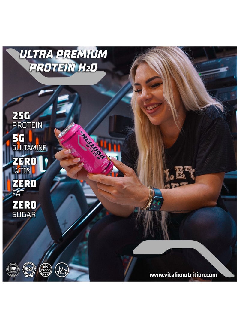 Aqua Protein 25 Pink Lemonade - Protein Water with 25g Protein - Collagen, Glutamine, Vitamins B,Lactose Free, Sugar Free, Zero Fat, 473ml Pack of 12