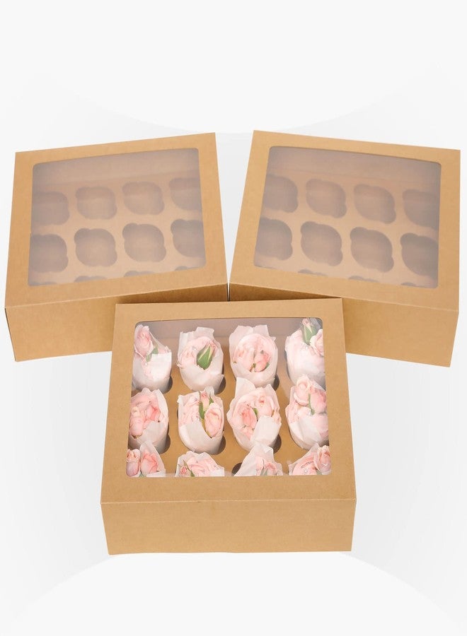 Bakepacker 12 Cupcake Containers 6-Packs Brown Cupcakes Carrier, 12 Cupcake Boxes with Window 13"x10"x3.5" - Image 2