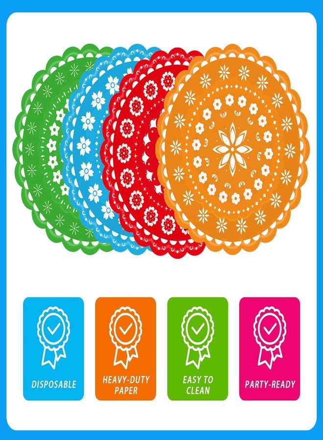 KFJBPB 48 PCS Mexican Fiesta Paper Plates 7 Inch, Disposable Cinco De Mayo Party Plates Mexico Papel Picado Dinner Cake Dessert Plate for Carnival Pinata Taco Dance Birthday Decorations (Fiesta) - Image 3