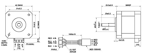 STEPPERONLINE Nema 17 Stepper Motor Bipolar 1.5A 42Ncm 42x42x38mm 1.8deg 4 Wires with 1m Cable and Connector (3 Pack) - Image 5