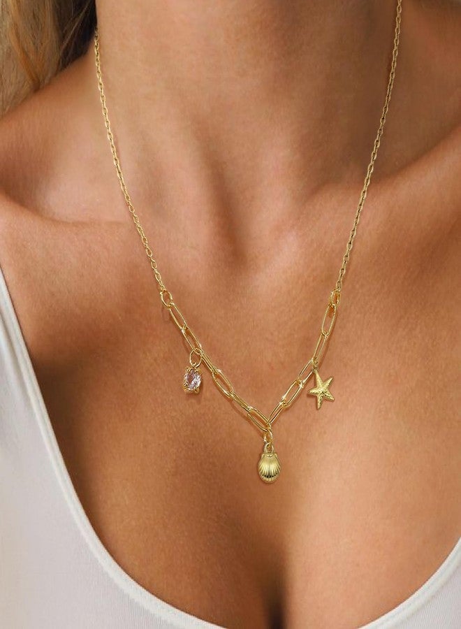 BharatBazaar Shell Necklace, Shell Jewellery for Women, Gold Plated Boho Layered Beaded Charm Pendant Necklace, Dainty Adjustable Pearl Conch Summer Beach Vacation Jewelry Gifts - Image 4