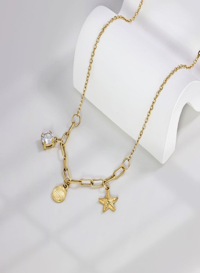 BharatBazaar Shell Necklace, Shell Jewellery for Women, Gold Plated Boho Layered Beaded Charm Pendant Necklace, Dainty Adjustable Pearl Conch Summer Beach Vacation Jewelry Gifts - Image 5