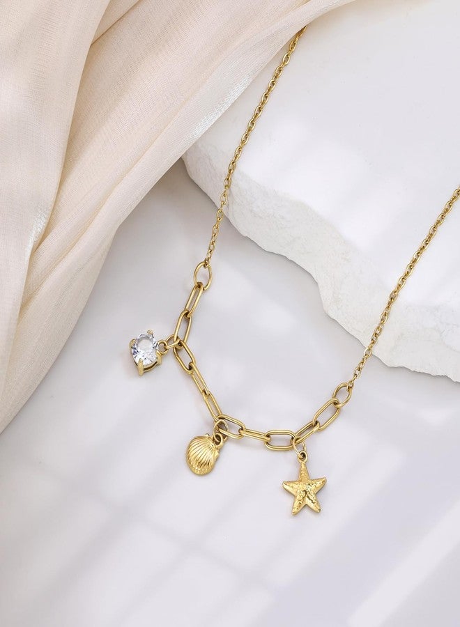 BharatBazaar Shell Necklace, Shell Jewellery for Women, Gold Plated Boho Layered Beaded Charm Pendant Necklace, Dainty Adjustable Pearl Conch Summer Beach Vacation Jewelry Gifts - Image 3