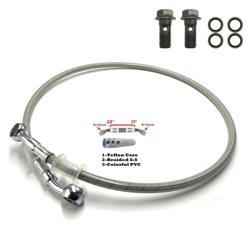 SPNUVR Universal Motorcycle Brake Tubing 2828 Degree Braided Brake Hose Line Steel Brake cable Hydraulic pipe Compatible with motorcycle Universal Racing Cruiser Chopper Dirt Bike 150CM5906 - Image 3