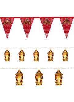 ماركة غير محددة فرع زينة رمضان خيامي 5 متر ورق كرتون + حبل زينة معدن بطول 3 متريعمل بالكهرباء - اضاءه ليد صفراء ، ذهبي معدني FZ4 (موديل 5) 