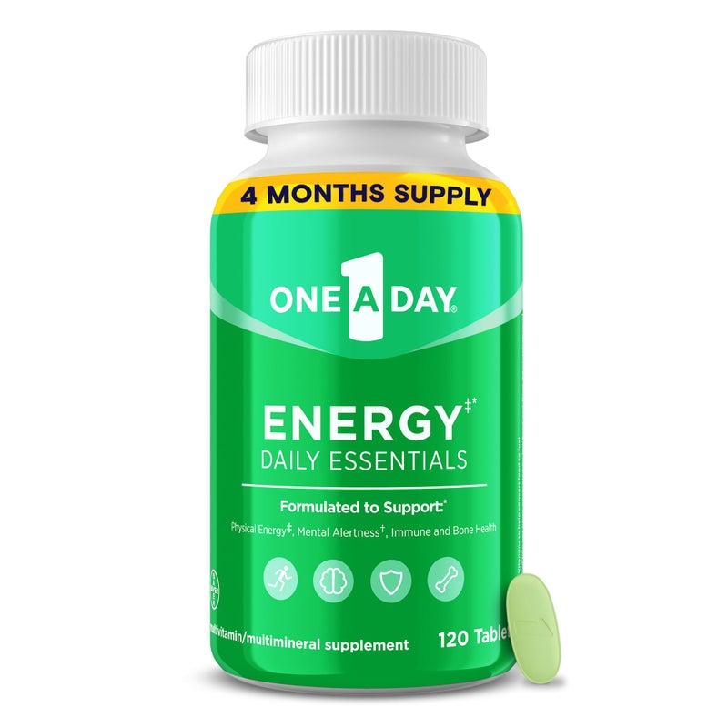 One A Day Energy Daily Essentials Multivitamin Energy Supplement to Support Mental Alertness and Immune Health with Vitamins A C D E Zinc and Caffeine 120 Count