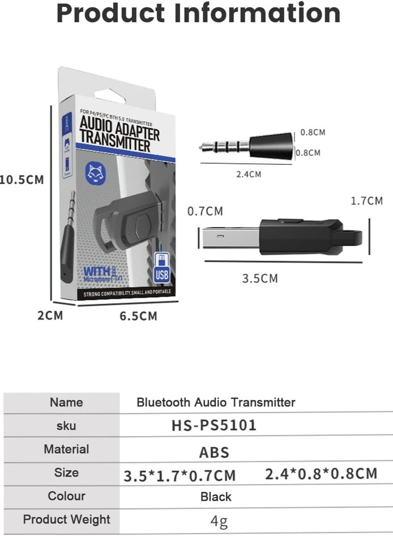 Bluetooth Audio Transmitter for PS5/PS4/Switch/Xbox/PC Bluetooth Adapter Wireless Receiver, BT 5.0 Wireless Audio Transmitter, Low Latency Converter Drive-free Operation for Headset  Speakers - Image 4
