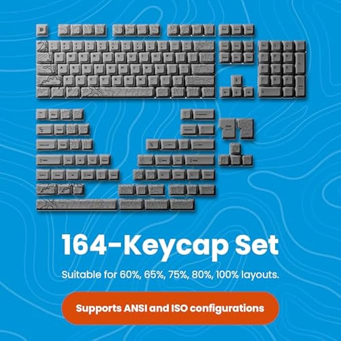 rayihni TOPO CANYON DYE SUB PBT KEYCAPS | 164 KEYCAP SET FOR MECHANICAL KEYBOARD | 1.7MM THICKNESS KEYS - ANSI & ISO SUPPORT KEYS | CHERRY PROFILE MX STYLE SWITCHES | 60%-100% LAYOUTS | GRAY - Image 3