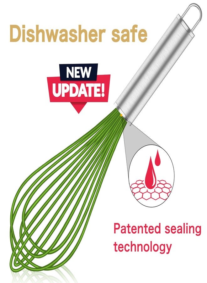 OYV Silicone Whisk,Professional Whisks For Cooking Non Scratch,Stainless Steel & Silicone Wisk,Plastic Rubber Whisk Tool For Nonstick Cookware Pans,Silicon Wisks Set of 3,Green. - Image 2
