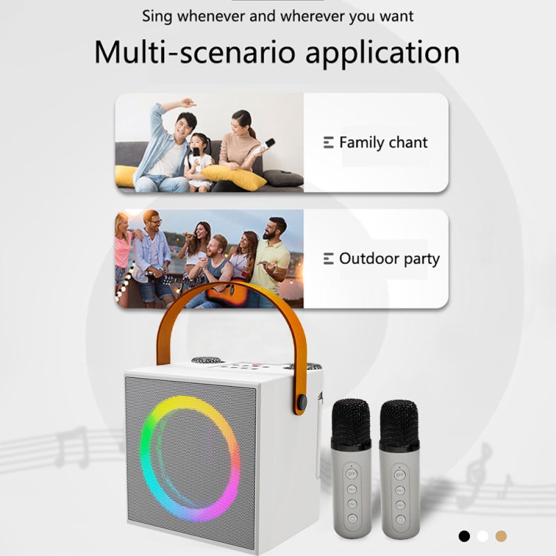 Mini Karaoke Machine: White 10W 4-Inch Driver, High-fidelity Sound - Wireless 2 Microphones, 2000mAh Battery, BT 5.3 Karaoke Speaker for Home Family, Outdoor Parties, Singing Enthusiasts - Image 5