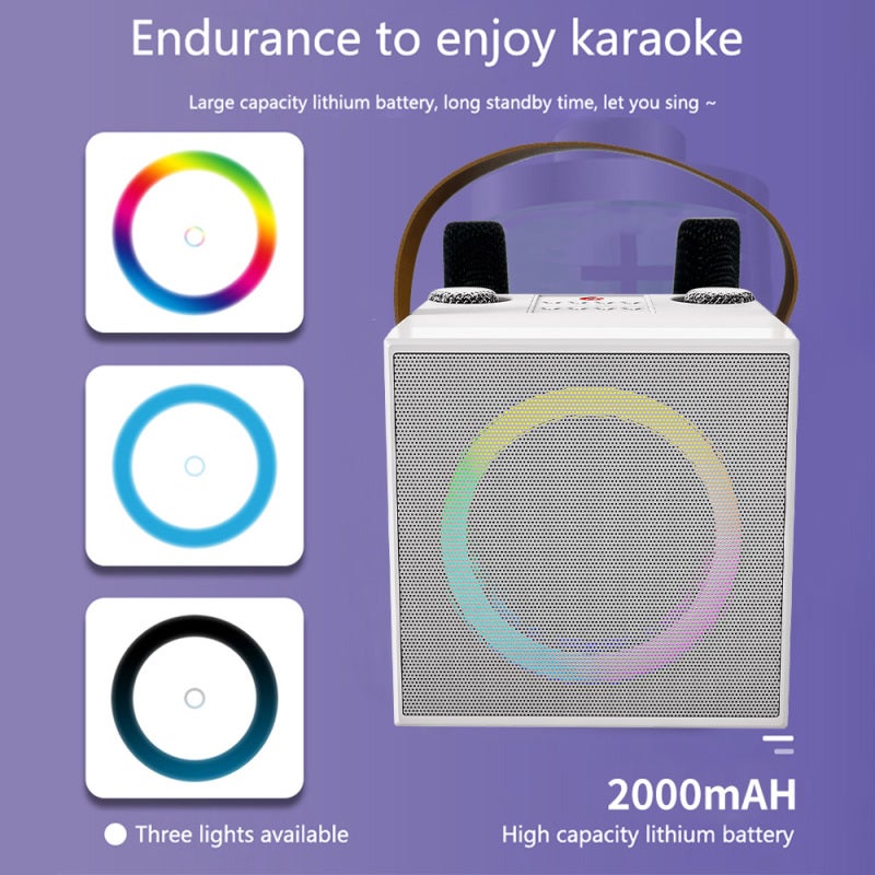Mini Karaoke Machine: White 10W 4-Inch Driver, High-fidelity Sound - Wireless 2 Microphones, 2000mAh Battery, BT 5.3 Karaoke Speaker for Home Family, Outdoor Parties, Singing Enthusiasts - Image 4