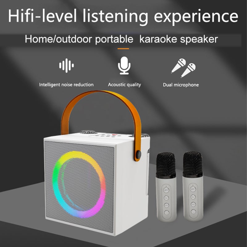 Mini Karaoke Machine: White 10W 4-Inch Driver, High-fidelity Sound - Wireless 2 Microphones, 2000mAh Battery, BT 5.3 Karaoke Speaker for Home Family, Outdoor Parties, Singing Enthusiasts - Image 3