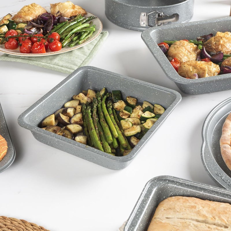 Salter BW02780G Square Pan, Non-Stick Deep Baking Tray, Small Oven Tin For Brownies, Cakes, Roasting Pan For Vegetables, Carbon Steel, Marblestone Collection, Grey, 23 cm Single & bulk storage compatible - Image 2