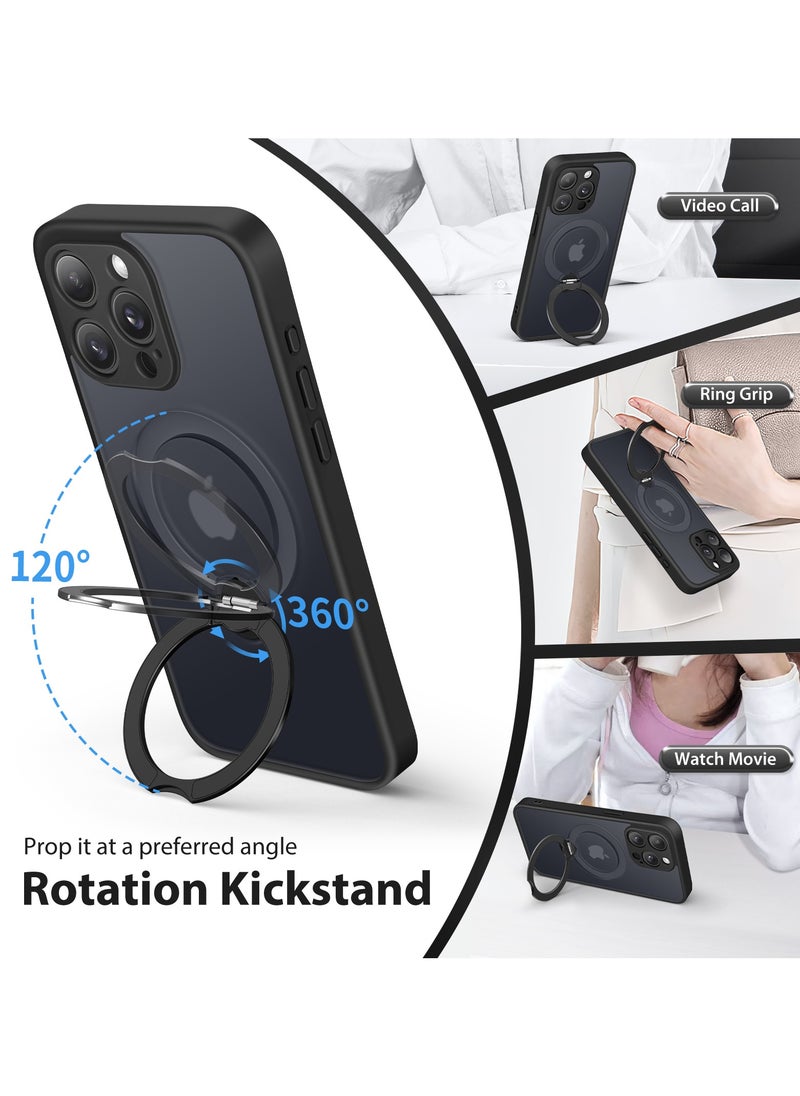 تونجيت جراب هاتف مغناطيسي لجهاز iPhone 16 Pro Max بتصميم حامل غير مرئي دوار بزاوية 360°، هيكل كامل مقاوم للصدمات والسقوط، جراب حماية شفاف عالي المتانة، متوافق تمامًا مع MagSafe، باللون الأسود.  - Image 2